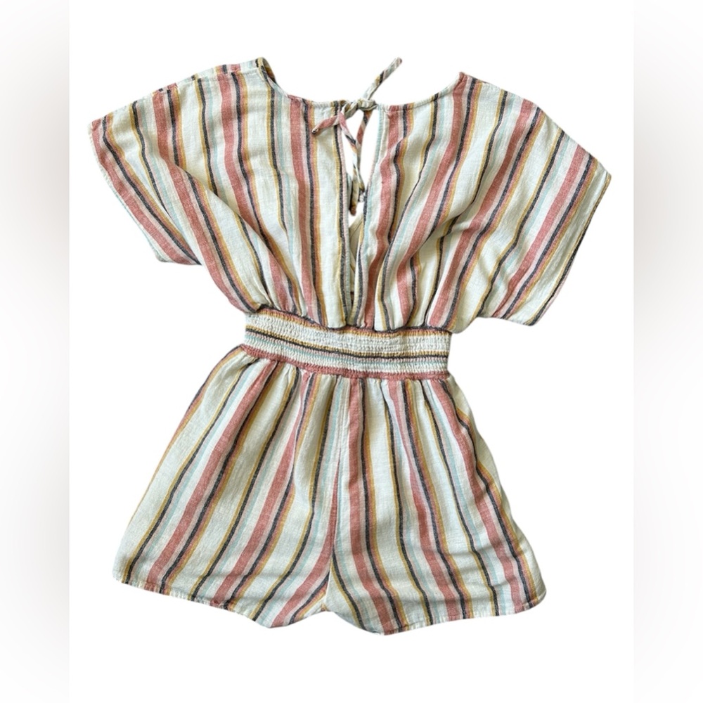 5/$25 American Eagle cotton/linen blend striped short jumper size medium - Picture 4 of 8